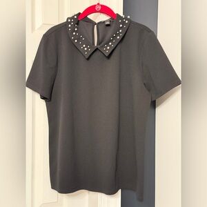 Ann Taylor Black Blouse with Pearl Accents